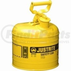 7125200 by JUSTRITE - Yellow Metal Safety Can, Type 1, 2-1/2 Gallon Capacity, for Diesel Fuel and Other Flammable Liquids