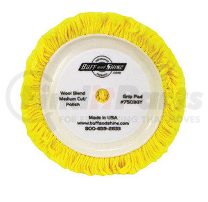 7503GY by BUFF 'N SHINE - 7.5" dia. X 1.5" 50% Wool / 50% Acrylic blend 4 ply twisted yarn grip pad "Polishing pad"