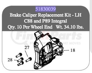 51830039 by SAF HOLLAND - C88 and P89 Integral Brake Caliper Replacement Kit - LH