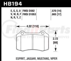 HB194F570 by HAWK FRICTION - PADS HPSJAG/LOTUS