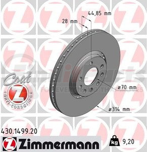 430 1499 20 by ZIMMERMANN - Disc Brake Rotor for SAAB