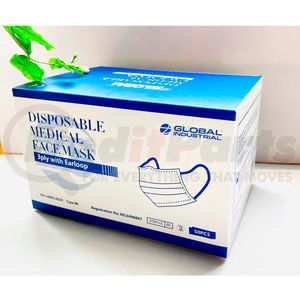 10052646 by GLOBAL INDUSTRIAL - Disposable Medical Face Mask, 3-Ply With Earloops, Individually Wrapped, Blue, 50/Box