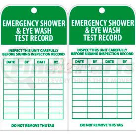 RPT37 by NATIONAL MARKER COMPANY - NMC RPT37 Tags, Emergency Shower And Eye Wash Test Record, 6" X 3", White/Green, 25/Pk