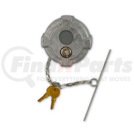 600259 by VELVAC - Aluminum Locking Fuel Cap, 3" for Volvo, Mack and International, Pressure Relief, 8" Chain and 6.5" Bail, Retail Clamshell