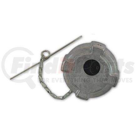 600260 by VELVAC - Aluminum Non-Locking Fuel Cap, 3.5" for Kenworth, Full Function Vented 190° F Thermal w/Pressure Relief, 8" Chain and 6.5" Bail, Retail Clamshell