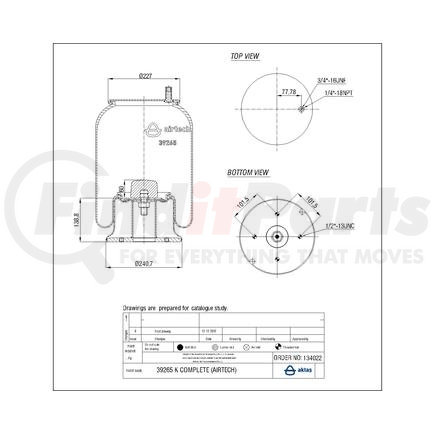 39265K by AIRTECH AIR SPRINGS - 134022 - Air Spring, Steel Base/Type