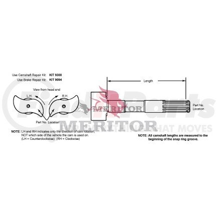 2210X6862 by MERITOR - CAMSHAFT, LEFT HAND