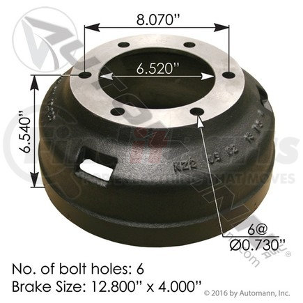 151.3400BA by AUTOMANN - BRAKE DRUM 325MM-100MM