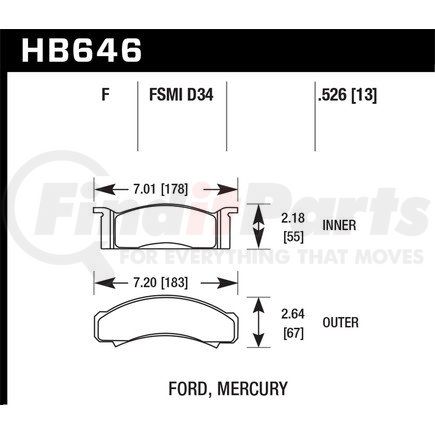 HB646F526 by HAWK FRICTION - 68-73 MUSTNG COUGR TORINO