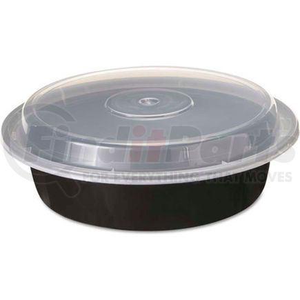 NC723B by UNITED STATIONERS - VERSAtainer Microwavable Round Containers, 24 oz., 7" Diameter, Black/Clear - 150 Pack