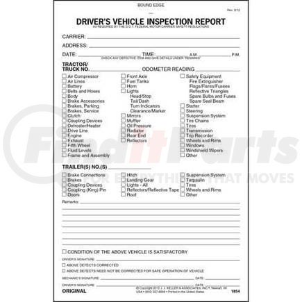 1854 by JJ KELLER - Detailed Driver Vehicle Inspection Report (DVIR), 2-Ply, Carbonless - Stock - 2-ply, carbonless, book format, 5-1/2" x 8-1/2"