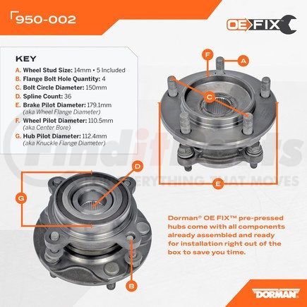 Dorman 950-002 Pre-Pressed Hub Assy