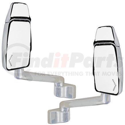 Velvac 714686 Model 2030 Mirror System - Pair, Chrome, Mirror Head, Heated/Remote Full Flat Glass with Signal Mirror Option (Arrow in Flat Glass) and Heated/Remote Top Hat Auxiliary Convex, 12" Radius Base w/ 5 Degree Tilt, 10" Arm with Turn Signal
