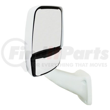 Velvac 714183 Model 2025 Mirror - Left Side, White, Deluxe Mirror Head with Manually Adjustable Flat and Convex Glass, Flat Base