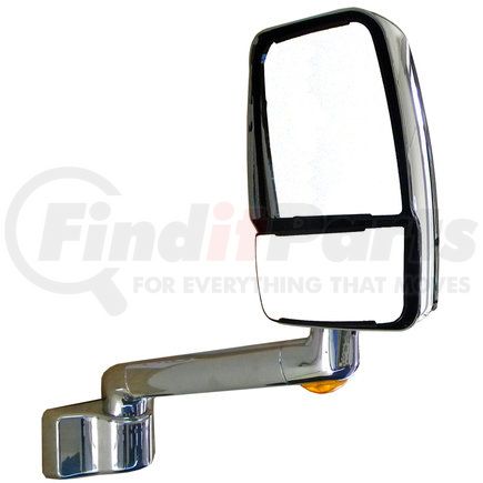 Velvac 715472 Model 2030 Mirror - Right Side, Chrome, Deluxe Mirror Head, Heated/Remote Flat Glass, Heated/Manual Convex Glass, 9" Radius Base, 17" Arm with Turn Signal