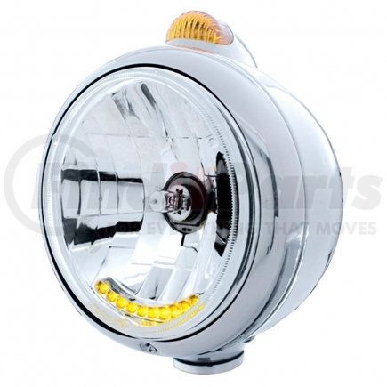 United Pacific 32040 Chrome Guide 682-C Headlight H4 w/ 10 Amber LED & Dual Mode LED Signal - Amber Lens
