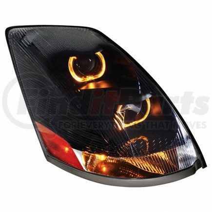 United Pacific 31233 Headlight - "Blackout" Projection, w/ Amber LED Light Bar, For 2003-2017 Volvo VN/VNL - Passenger Side