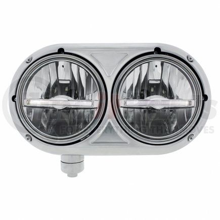 United Pacific 32143 Peterbilt 359 Stainless Dual Headlight w/ 9 LED Bulb & White LED Position Light Bar - Driver
