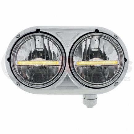 United Pacific 32141 Peterbilt 359 Stainless Dual Headlight with 9 LED Bulb and Amber LED Position Light Bar - Passenger