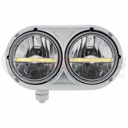 United Pacific 32142 Peterbilt 359 Stainless Dual Headlight with 9 LED Bulb and Amber LED Position Light Bar - Driver