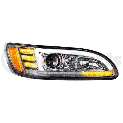 United Pacific 35766 Headlight - Chrome Projection, with LED Sequential Turn And DRL for Peterbilt 386/387 - Passenger Side