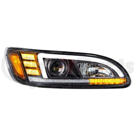 United Pacific 35768 Headlight - Black Projection, w/ LED Sequential Turn And DRL for Peterbilt 386/387 - Passenger Side