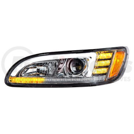 United Pacific 35765 Headlight - Chrome Projection, with LED Sequential Turn And DRL for Peterbilt 386/387 - Driver Side