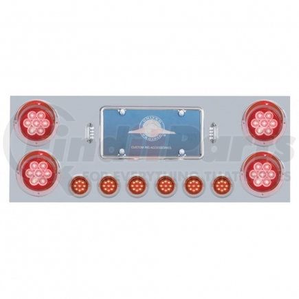 United Pacific 34566 Stainless Steel Rear Center Panel w/ 4X7 LED 4" Reflector Lights & 6X 9 LED 2" Lights & Visors - Red LED & Lens