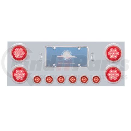 United Pacific 34666 Stainless Steel Rear Center Panel w/ 4X7 LED 4" Reflector Lights & 6X 9 LED 2" Lights - Red LED & Lens