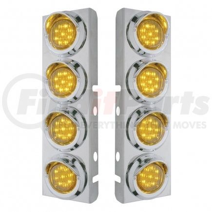 United Pacific 33616 Peterbilt Stainless Steel Front Air Cleaner Bracket w/ 8X 9 LED 2" Lights & Visors - Amber LED & Lens