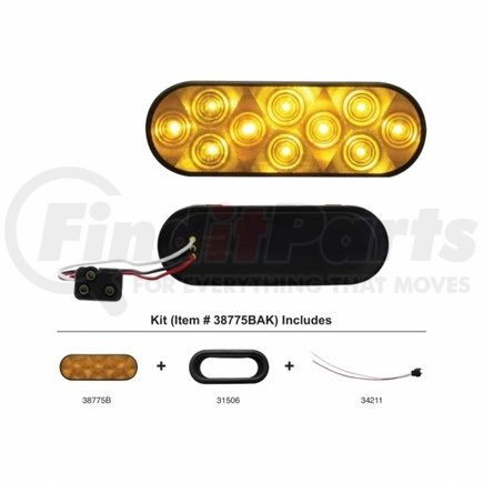 United Pacific 38775BAK 10 LED 6" Oval Turn Signal Light Kit - Amber LED/Amber Lens