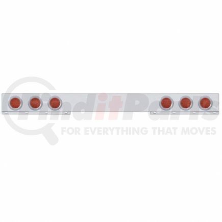 United Pacific 62419 Stainless 1 Piece Rear Light Bar w/ Six 12 LED 4" Reflector Lights & Bezels - Red LED/Red Lens