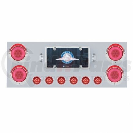 United Pacific 34281 Stainless Steel Rear Center Panel w/ 4X21 LED 4" "GLO" Lights & 6X 9 LED 2" Lights & Visors - Red LED/Clear Lens