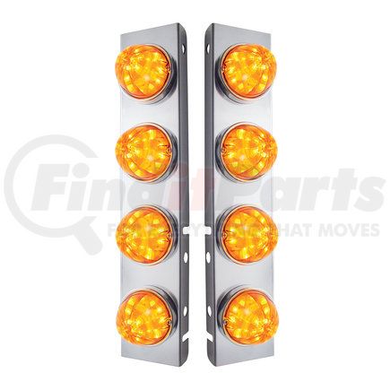 United Pacific 31974 Peterbilt Stainless Steel Front Air Cleaner Bracket w/ 8X 17 LED Watermelon Lights & Stainless Steel Bezels - Amber LED & Lens