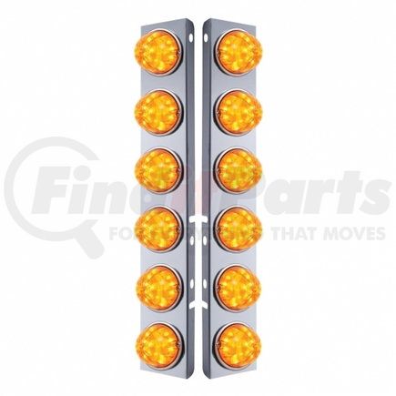 United Pacific 31978 Peterbilt Stainless Steel Front Air Cleaner Bracket w/ 12X17 LED Watermelon Lights & Stainless Steel Bezels - Amber LED & Lens