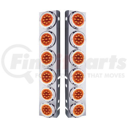 United Pacific 33708 Peterbilt Stainless Steel Front Air Cleaner Bracket w/ 12X9 LED 2" Lights & Bezels - Amber LED & Lens