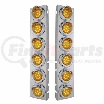 United Pacific 33608 Peterbilt Stainless Steel Front Air Cleaner Bracket w/ 12X9 LED 2" Lights & Visors - Amber LED & Lens