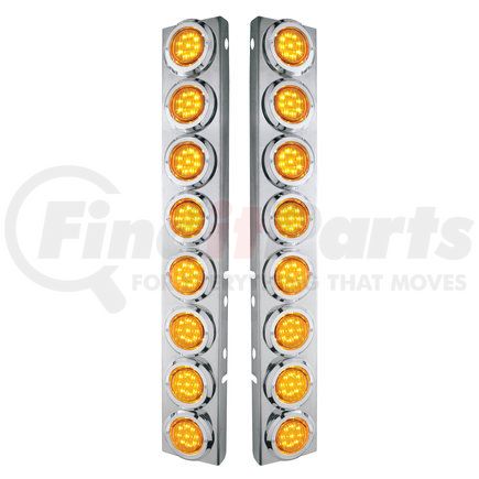 United Pacific 33700 Peterbilt Stainless Steel Front Air Cleaner Bracket w/ 16X 9 LED 2" Lights & Bezels - Amber LED & Lens