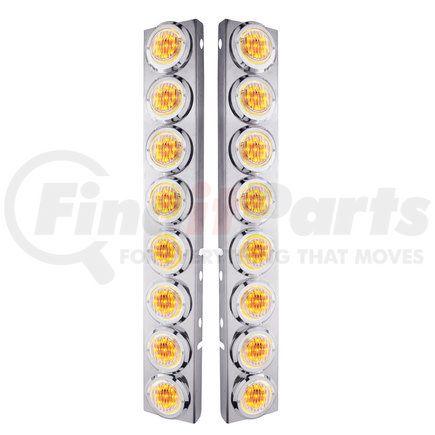 United Pacific 33701 Peterbilt Stainless Steel Front Air Cleaner Bracket w/ 16X 9 LED 2" Lights & Bezels - Amber LED/Clear Lens