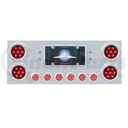 United Pacific 35081 Stainless Steel Rear Center Panel w/ 4X Red LED 4" Light & 6X Red LED 2" Light & Bezel - Red Lens - Comp. Series