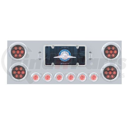 United Pacific 35083 Stainless Steel Rear Center Panel w/ 4X Red LED 4" Light & 6X Red LED 2" Light & Bezel - Clear Lens - Comp. Series