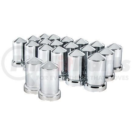 United Pacific 10117 33mm X 3 3/16" Chrome Plastic Pointed Nut Cover w/ Flange - Push-On (20 Pack)