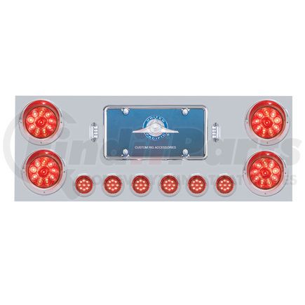 United Pacific 34564 Stainless Steel Rear Center Panel w/ 4X10 LED 4" Lights & 6X 9 LED 2" Lights & Visors - Red LED & Lens