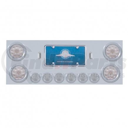 United Pacific 34665 Stainless Steel Rear Center Panel w/ 4X10 LED 4" Lights & 6X 9 LED 2" Lights - Red LED/Clear Lens