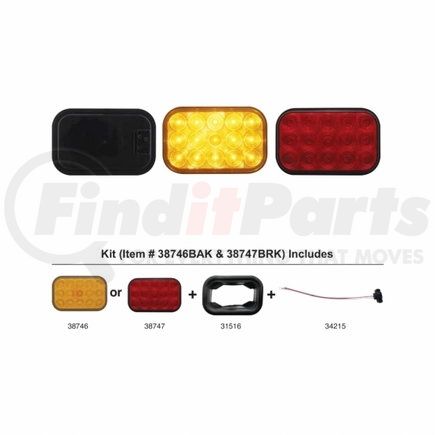 United Pacific 38746BAK 15 LED Rectangular Turn Signal Light Kit - Amber LED/Amber Lens