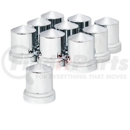 United Pacific 10771 33mm x 2 1/4" Chrome Plastic Pointed Nut Cover - Push-On w/ Flange (10 Pack)