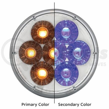 United Pacific 36531 14 LED 4" Double Fury Dual Color Turn Signal Light - Amber & Blue LED/Clear Lens