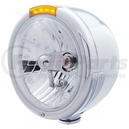 United Pacific 31728 Stainless Steel Classic Half Moon Headlight Crystal H4 Bulb and LED Turn Signal - Amber Lens
