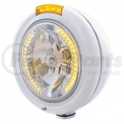 United Pacific 32470 Stainless Steel Classic Headlight H4 w/ 34 Amber LED & Dual Mode LED Signal - Amber Lens