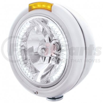 United Pacific 32474 Stainless Steel Classic Headlight H4 w/ 34 White LED & Dual Mode LED Signal - Amber Lens